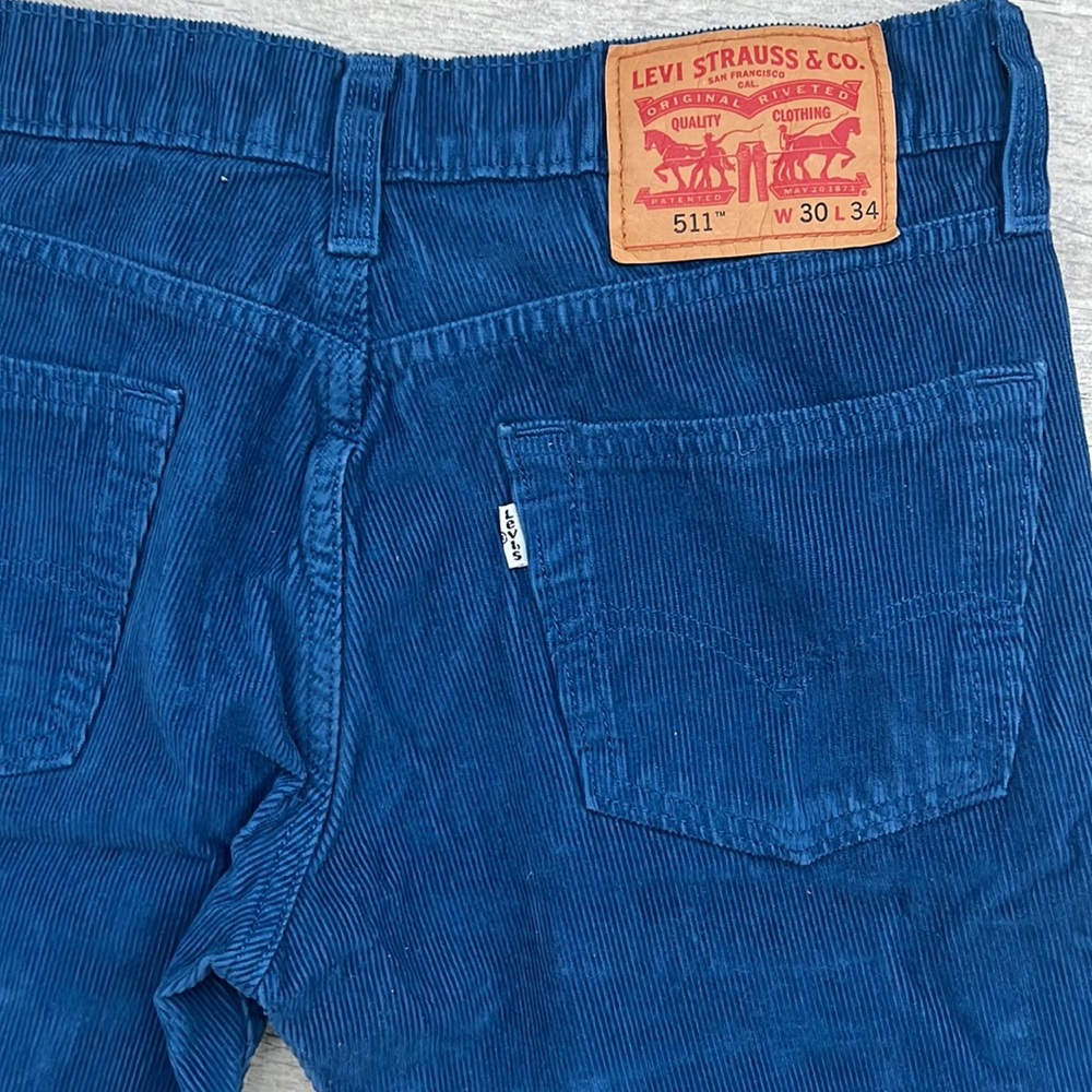 Levi's 511 Corduroy Pants Mens 30x34  Slim Fit Blue Pants  White Tab